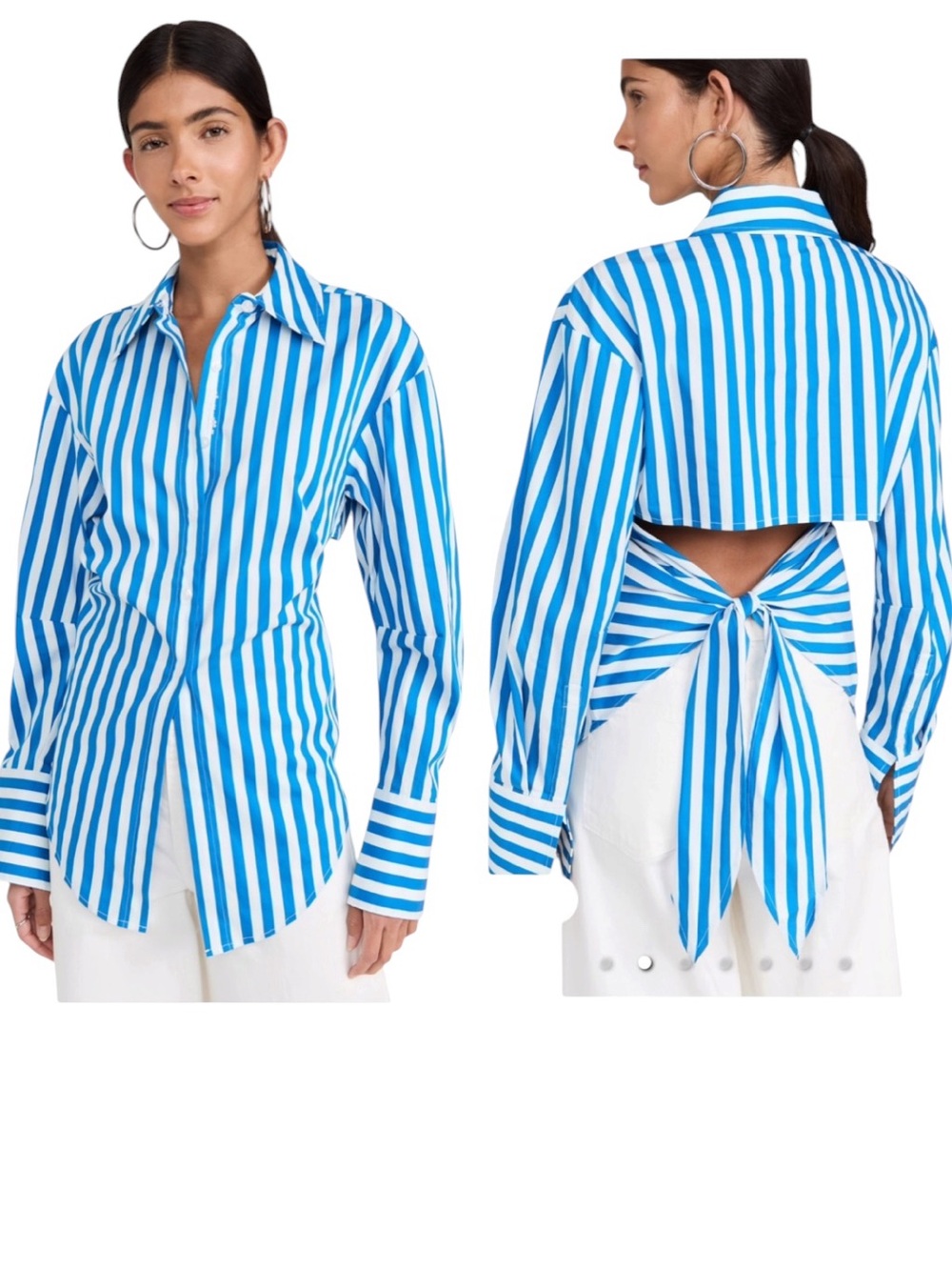 Simon Miller Loch Blue White Striped Print Tie Back Button Up Blouse - M